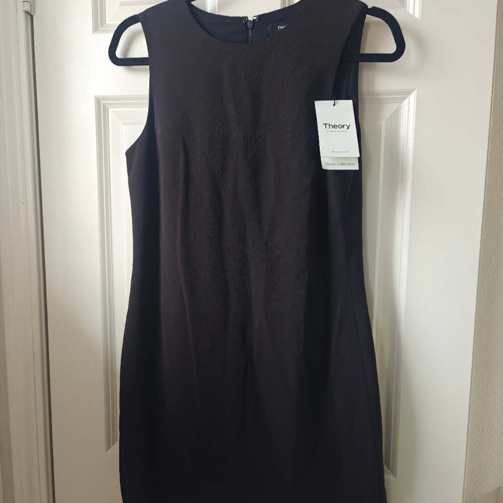 NWT Theory Shift Dress in Admiral Crepe Hickory dark brown - Picture 5 of 7